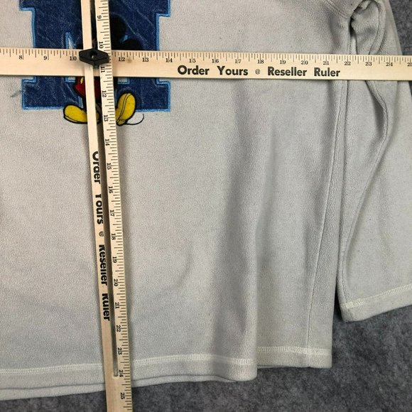 Vintage Mickey Mouse Sweatshirt L Disney Denim Applique Fleece Embroidered White - Picture 8 of 11